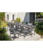Set de mesa extensible Stockholm-TB300-ALU + 10 sillas Stockholm-CH y 2 sillones apilables Stockholm-FT gris antracita