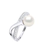 Verstellbarer Ring aus Rhodiumsilber, Zirkonia und natürlicher weißer runder Süßwasserperle