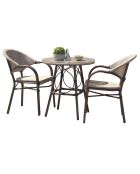 Set de jardín ushuaia-tb70 mesa redonda y 2 sillones marrones apilables de 2 pies ushuaia-ft, 70 x 74 cm de diámetro