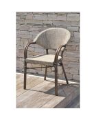 Set de jardín ushuaia-tb70 mesa redonda y 2 sillones marrones apilables de 2 pies ushuaia-ft, 70 x 74 cm de diámetro