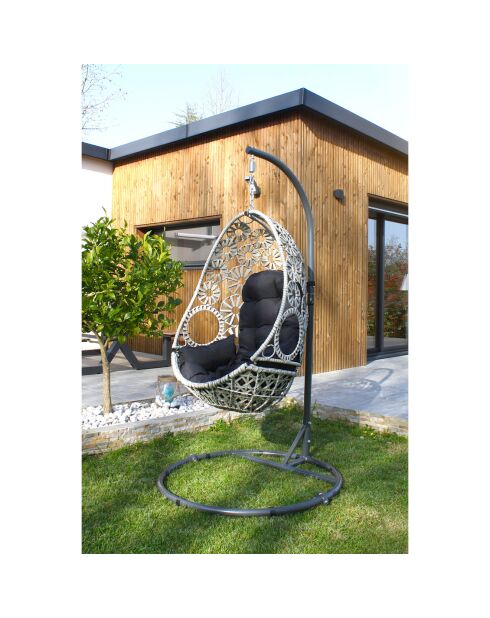 Balancelle de jardin samoa en résine tressée avec coussin gris anthracite - D.115x210 cm
