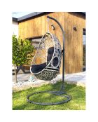 Balancelle de jardin samoa en résine tressée avec coussin gris anthracite - D.115x210 cm