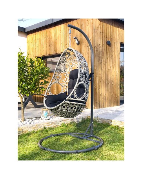Balancelle de jardin samoa en résine tressée avec coussin gris anthracite - D.115x210 cm