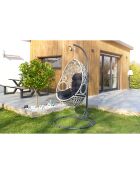 Balancelle de jardin samoa en résine tressée avec coussin gris anthracite - D.115x210 cm