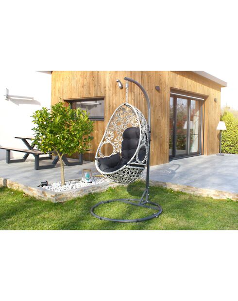 Balancelle de jardin samoa en résine tressée avec coussin gris anthracite - D.115x210 cm