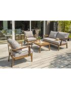 Salón exterior Portofino de 4 plazas en aluminio con efecto madera marrón