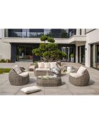 Mueble de jardín Isa de 5 plazas en resina tejida semicircular gris lujoso