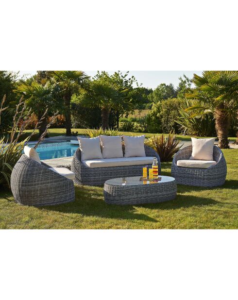 Mueble de jardín Isa de 5 plazas en resina tejida semicircular gris lujoso