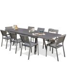 Gartenset Stockholm-TB300-ALU ausziehbarer Tisch + 6 Stockholm-CH-Stühle und 2 stapelbare Stockholm-FT-Sessel in Anthrazitgrau