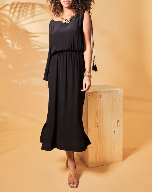 Milena schwarzes, schulterfreies, fließendes Kleid