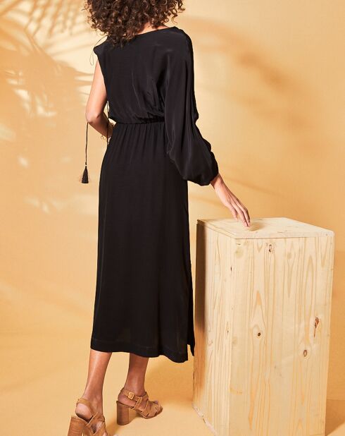 Milena schwarzes, schulterfreies, fließendes Kleid