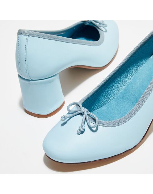 Ballerines en Cuir Lisse Charlie bleu ciel - Talon 6 cm