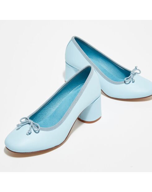 Ballerines en Cuir Lisse Charlie bleu ciel - Talon 6 cm