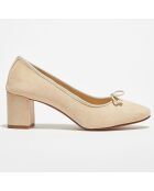 Ballerines en Velours de Cuir Sophie beiges  - Talon 6 cm