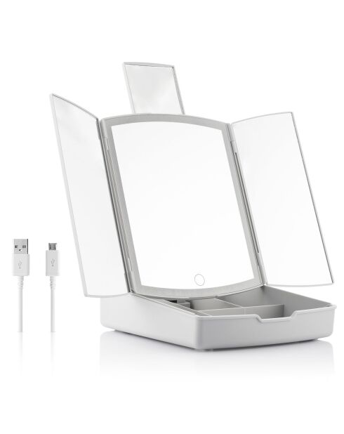 Miroir LED Pliable + Organisateur de maquillage 3-en-1 Panomir gris