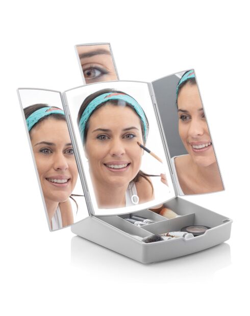 Miroir LED Pliable + Organisateur de maquillage 3-en-1 Panomir gris