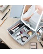 Miroir LED Pliable + Organisateur de maquillage 3-en-1 Panomir gris