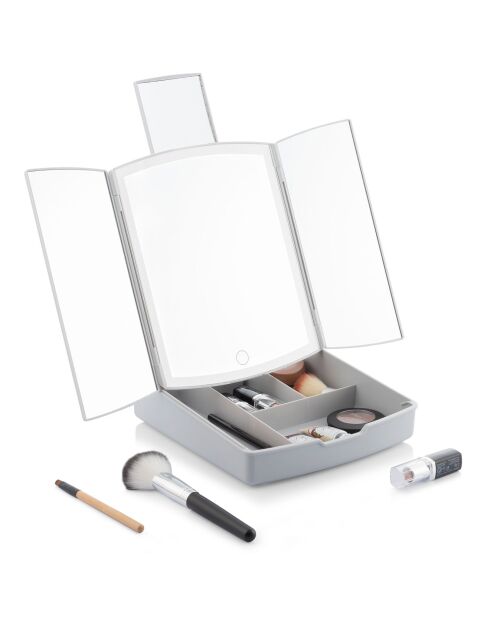 Miroir LED Pliable + Organisateur de maquillage 3-en-1 Panomir gris