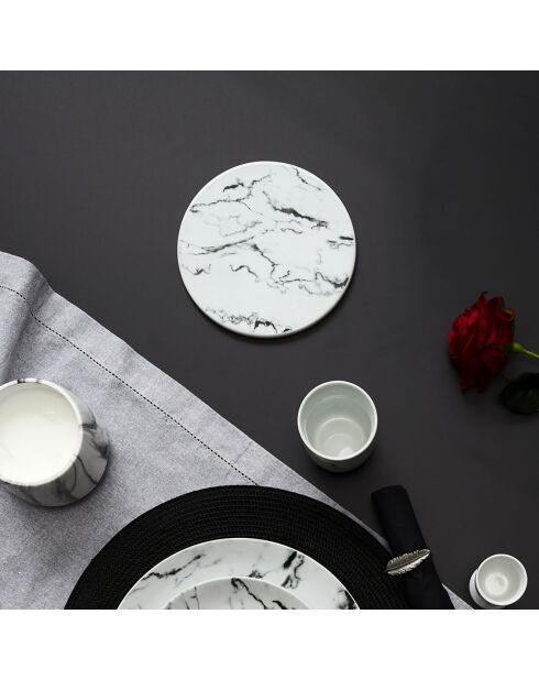 Dessous de plat en Porcelaine effet marbre blanc/gris/noir - D.18 cm