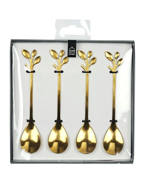 4 Cuillères à café feuille dorée - 11.8 cm