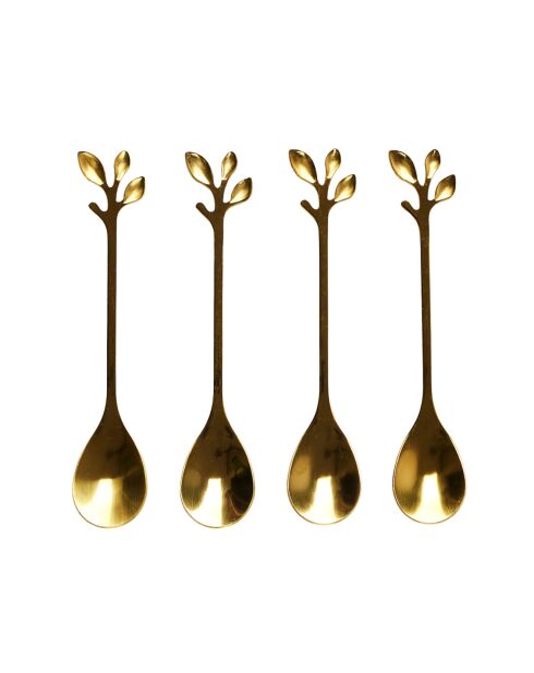4 Cuillères à café feuille dorée - 11.8 cm