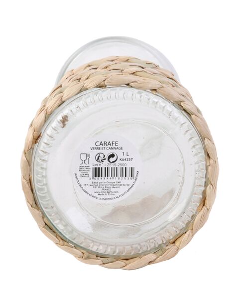 Bouteille avec cannage transparente - 1 L