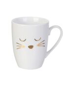 Mug avec cuillère chat en Porcelaine blanc/doré - 11.5x8.2x10 cm