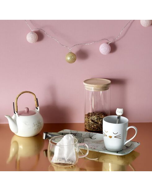 Mug avec cuillère chat en Porcelaine blanc/doré - 11.5x8.2x10 cm