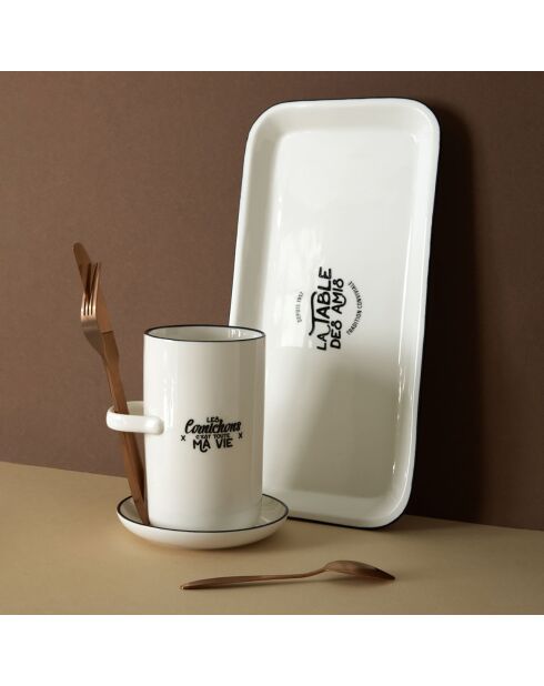 Tarro para pepinillos con platillo y pinza blanco/negro/bambú, 12,8 x 16 cm