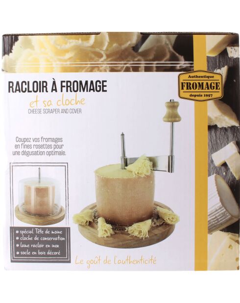 Racloir à fromage avec cloche marron/transparent/gris - 18.2x24.5 cm