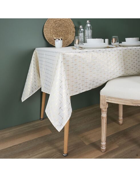 Mantel con motivos geométricos blanco/dorado - 250x140 cm
