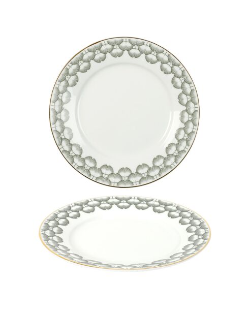 6 Assiettes en Porcelaine Ginko blanc/doré - D.19 cm