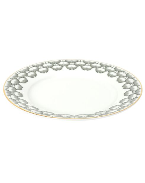 6 Assiettes en Porcelaine Ginko blanc/doré - D.19 cm