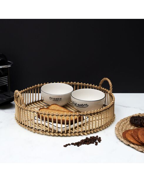 Plateau tressage bambou beige - 40x40 cm