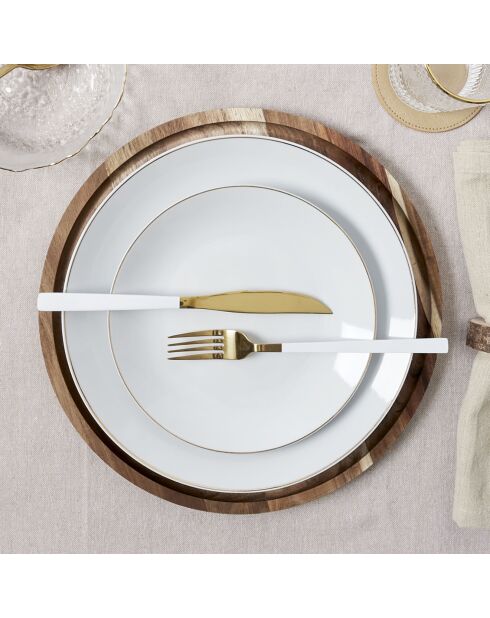 6 Assiettes en Porcelaine Liseré doré blanc/doré - D.20.3 cm