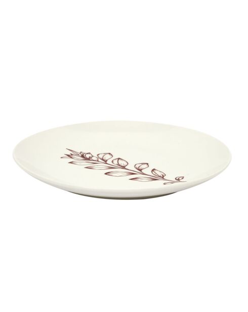 12 Assiettes Cottage en Porcelaine blanc/bordeaux - D.20 cm