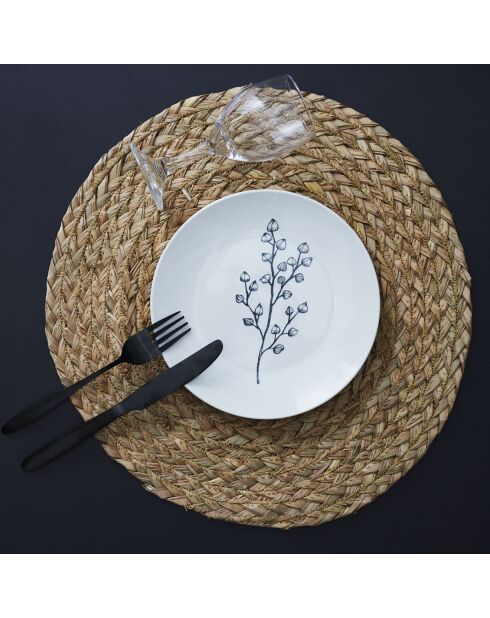 12 Assiettes Cottage en Porcelaine blanc/gris - D.20 cm