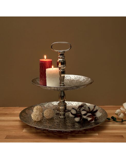Plateau décoratif métal double argenté - 49x49x40 cm