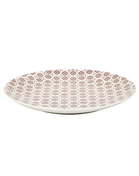 6 Assiettes Cottage en Porcelaine blanc/bordeaux - D.25 cm
