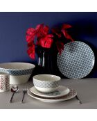 6 Assiettes Cottage en Porcelaine blanc/bordeaux - D.25 cm