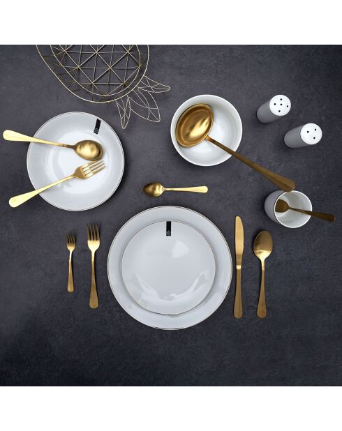 6 Assiettes en Porcelaine Liseré doré blanc/doré - D.27 cm