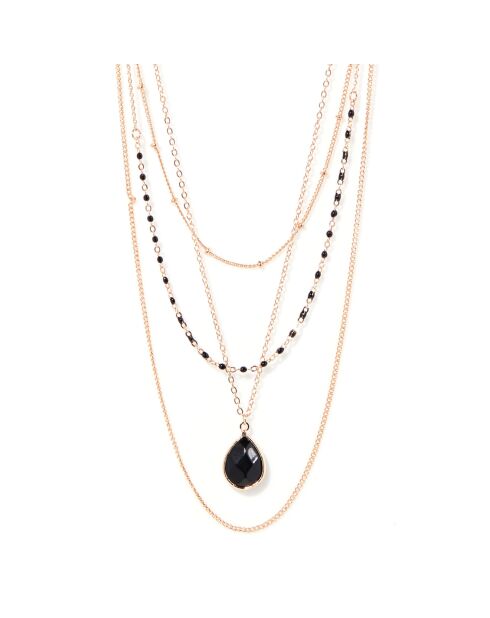 Collier multirangs Vaela Agate en laiton doré