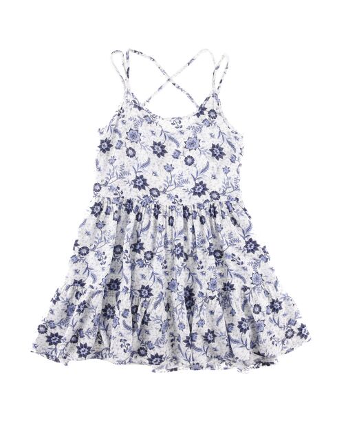 Abito in salice con spalline floreali blu/bianche