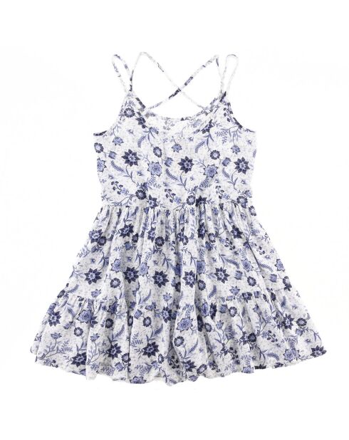 Abito in salice con spalline floreali blu/bianche