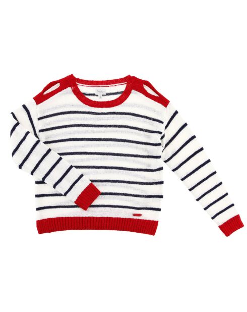 Pull Luna ouvert épaule rayé blanc/bleu/rouge