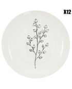 12 Assiettes Cottage en Porcelaine blanc/gris - D.20 cm