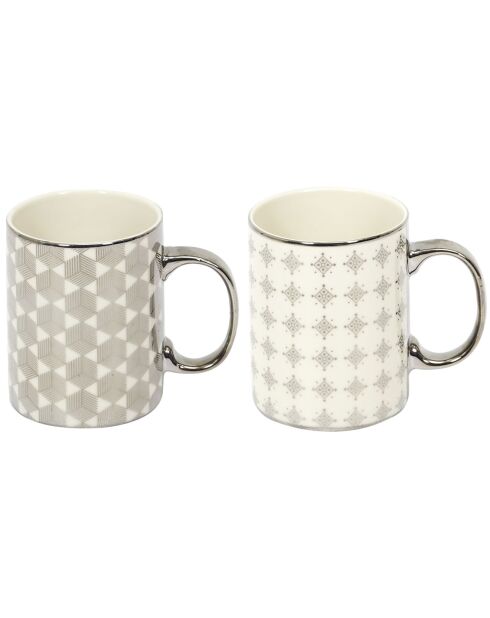 2 Mugs céramique Design Silver argentés - 30 cl