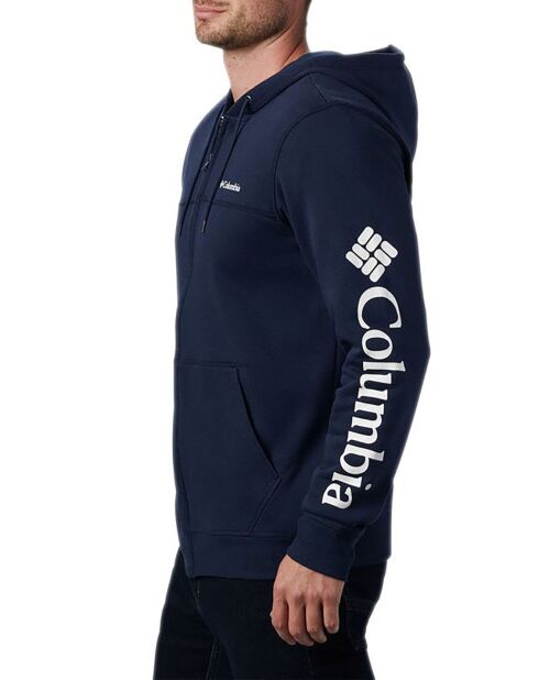M Columbia Logo Fleece-Kapuzenpullover mit Reißverschluss, marineblau
