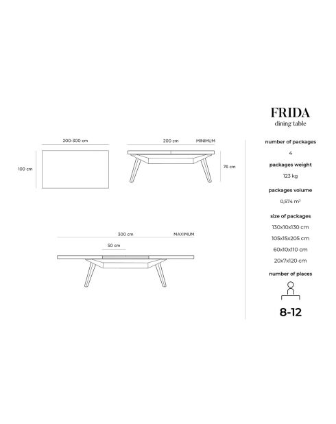 Table extensible Frida beige - 200/300x100x76 cm