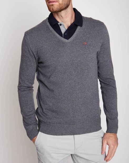 Dakshin grauer Pullover mit V-Ausschnitt